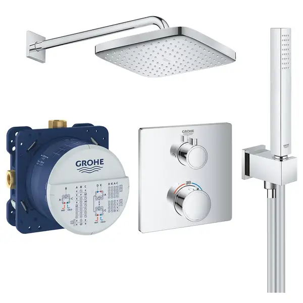Душевая система скрытого монтажа с термостатом Grohe Grohtherm Cube c Tempesta Cube 250 (цвет - хром) (26415SC0) Душевая система скрытого монтажа с термостатом Grohe Grohtherm Cube c Tempesta Cube 250 (цвет - хром) (26415SC0)