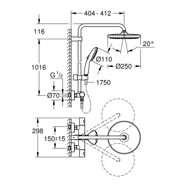 Grohe Tempesta System 250 Душевая система, черный матовый (266702431) Grohe Tempesta System 250 Душевая система, черный матовый (266702431)