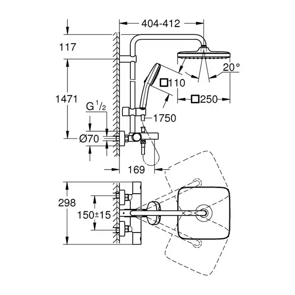 Grohe Tempesta System 250 Cube Душевая система для ванны, черный матовый (266912431) Grohe Tempesta System 250 Cube Душевая система для ванны, черный матовый (266912431)