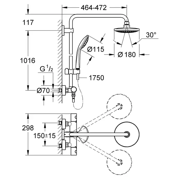Душова система з термостатом Grohe Euphoria System 180 (ЗАМІНА на 27296003), хром (27296001) Душова система з термостатом Grohe Euphoria System 180 (ЗАМІНА на 27296003), хром (27296001)