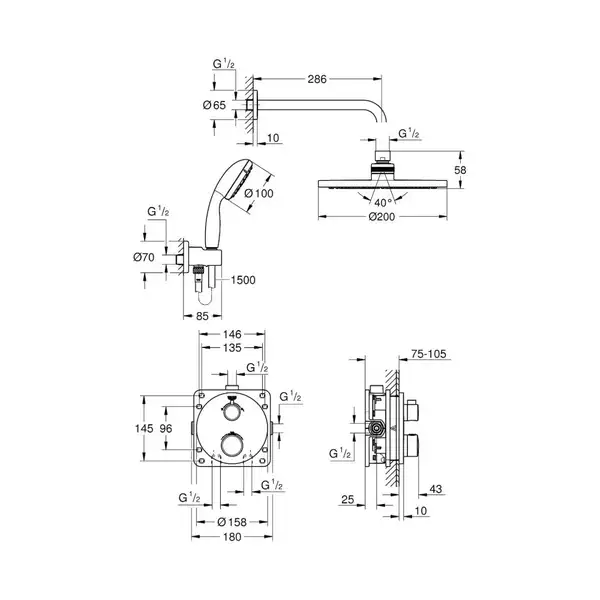 Набір GROTHERM 3472700L терм.+верх.душ Temp.Cosm.200мм+ручн.душ NTempesta 100 II set 5,7 GROHE НІМЕЧЧИНА
