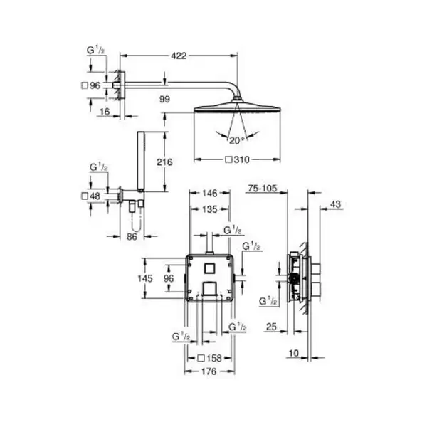 Grohe Grohtherm Cube Душ. система скрыт. монтажа, хром (34868000) Grohe Grohtherm Cube Душ. система скрыт. монтажа, хром (34868000)