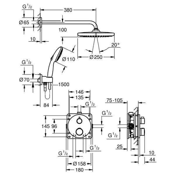 Grohe Grohtherm Душевая система, хром (34872000) Grohe Grohtherm Душевая система, хром (34872000)