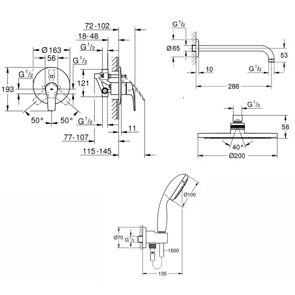 Душова система прихованого монтажу зі змішувачем Grohe Eurosmart New (UA25183004) Душова система прихованого монтажу зі змішувачем Grohe Eurosmart New (UA25183004)