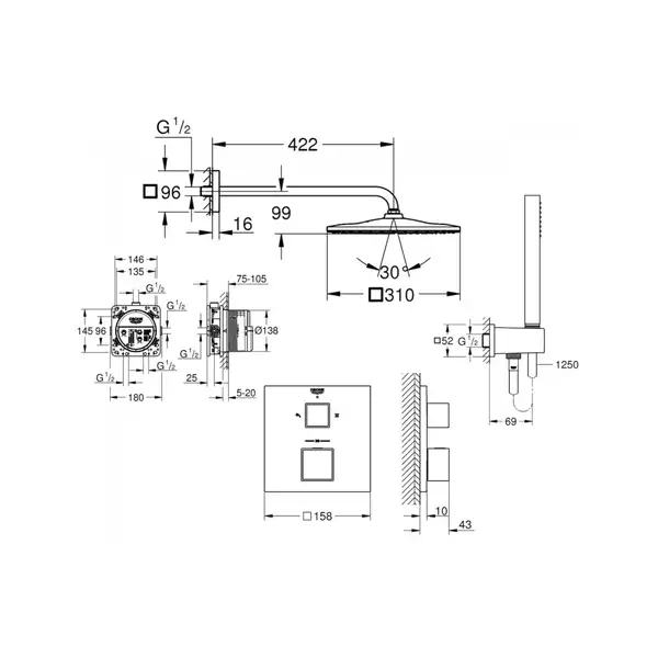 Комплект для душа Grohe Grohtherm Smartcontrol з Rainshower Mono 310 Cube, хром (UA26405SC0) Комплект для душа Grohe Grohtherm Smartcontrol з Rainshower Mono 310 Cube, хром (UA26405SC0)