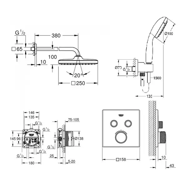Душовий комплект із New Tempesta 250 Grohe Grohtherm SmartControl UA26415SC1 (UA26415SC1)