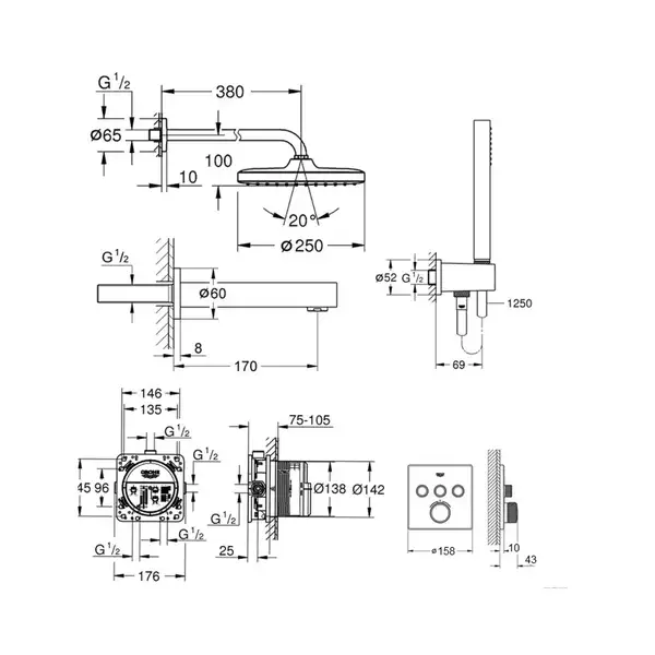 Душова система прихованого монтажу з термостатом Grohe Grohtherm SmartControl New Tempesta 250 (UA2 (UA26415SC2) Душова система прихованого монтажу з термостатом Grohe Grohtherm SmartControl New Tempesta 250 (UA2 (UA26415SC2)