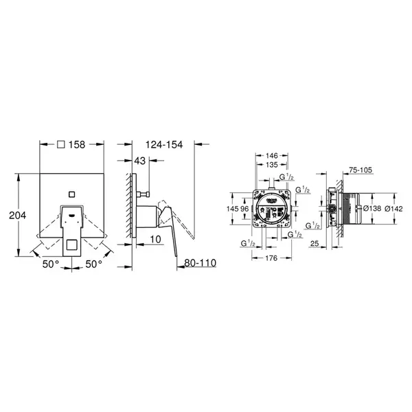 Душова система прихованого монтажу зі змішувачем Grohe Eurocube New Tempesta 250 (UA26415SC3) Душова система прихованого монтажу зі змішувачем Grohe Eurocube New Tempesta 250 (UA26415SC3)
