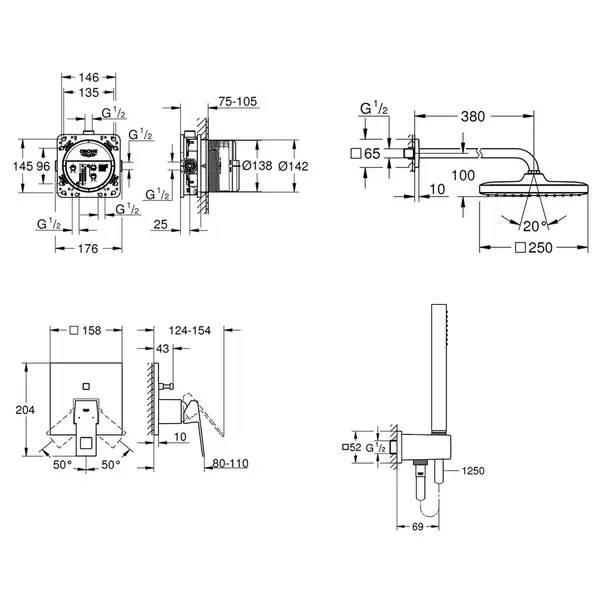 Душова система прихованого монтажу зі змішувачем Grohe Eurocube New Tempesta 250 (UA26415SC3) Душова система прихованого монтажу зі змішувачем Grohe Eurocube New Tempesta 250 (UA26415SC3)
