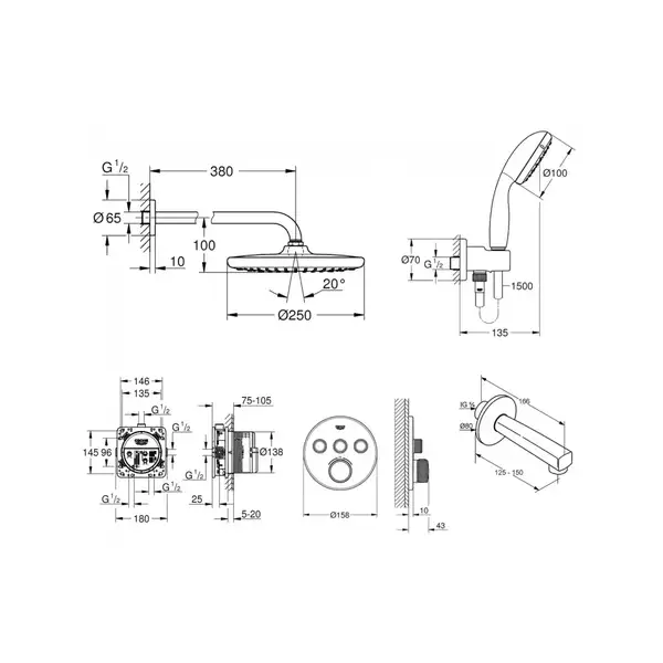 Комплект для ванни / душа Grohe Grohtherm SmartControl з Tempesta, хром (UA26416SC2) Комплект для ванни / душа Grohe Grohtherm SmartControl з Tempesta, хром (UA26416SC2)