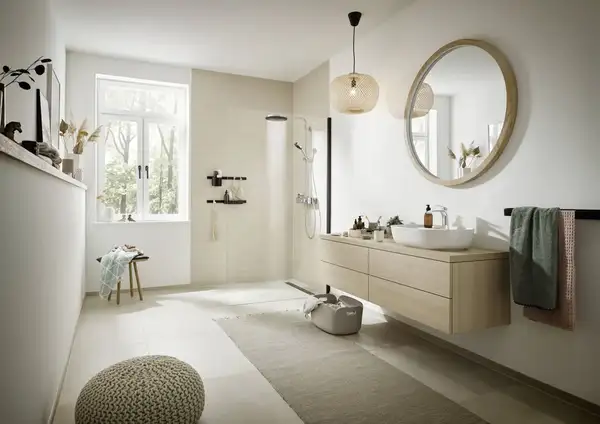 Душевая система с термостатом Hansgrohe Pulsify Showerpipe 260 1jet EcoSmart с ShowerTablet Select 400 (цвет - хром) (24221000) фото 2 Aquada.com.ua