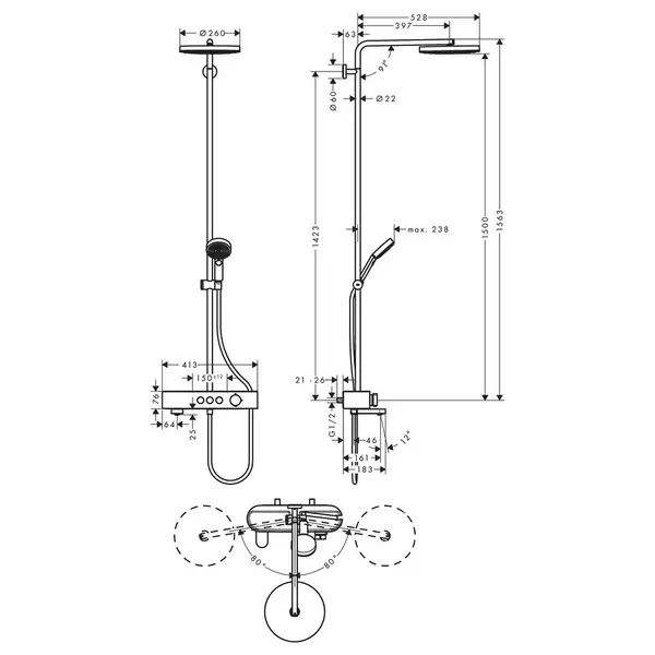 Душевая система Hansgrohe Pulsify Showerpipe 260 1jet с термостатом для ванны ShowerTablet 400 (цвет - хром) (24230000) фото 3 Aquada.com.ua Душевая система Hansgrohe Pulsify Showerpipe 260 1jet с термостатом для ванны ShowerTablet 400 (цвет - хром) (24230000) фото 3 Aquada.com.ua