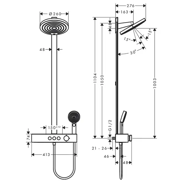 Душевая система с термостатом Hansgrohe Pulsify Showerpipe 260 2jet с ShowerTablet Select 400 (цвет - хром) (24240000) фото 4 Aquada.com.ua Душевая система с термостатом Hansgrohe Pulsify Showerpipe 260 2jet с ShowerTablet Select 400 (цвет - хром) (24240000) фото 4 Aquada.com.ua