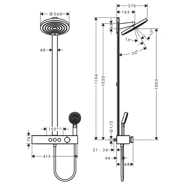 Hansgrohe Pulsify Showerpipe 260 2jet Душевая система, бронза (24240140)