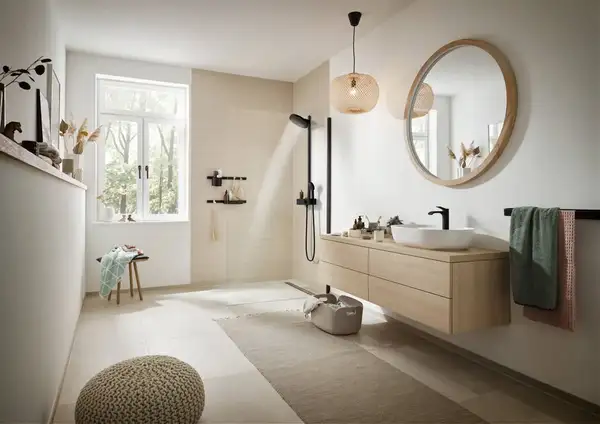 Душевая система с термостатом Hansgrohe Pulsify Showerpipe 260 2jet с ShowerTablet Select 400 (цвет - чёрный матовый) (24240670) фото 2 Aquada.com.ua