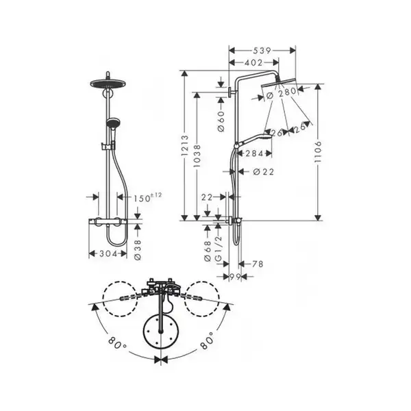 Hansgrohe Croma Select S 280 1jet Душевая система, бронза матовая (26891140) Hansgrohe Croma Select S 280 1jet Душевая система, бронза матовая (26891140)