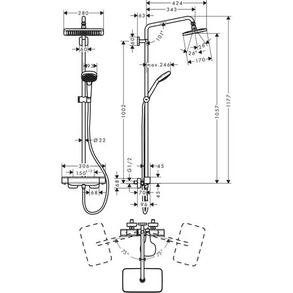 Hansgrohe Croma E Showerpipe 280 Душевая система, хром (27660000)