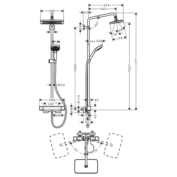Hansgrohe Croma E Showerpipe 280 Душевая система, хром (27660000)