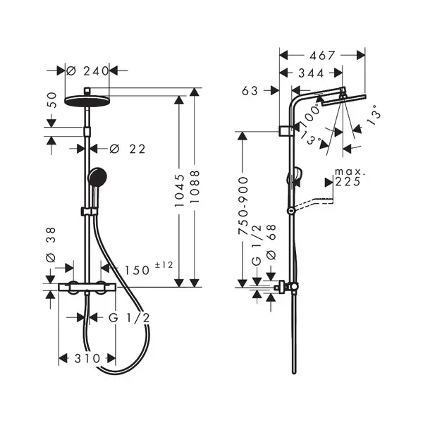 Hansgrohe Activera S 240 Душевая система, черный матовый (28078670)
