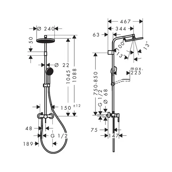 Hansgrohe Activera S 240 Душевая система, хром (28875000)