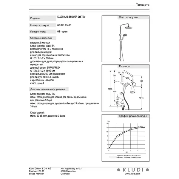 A-QAs Dual Shower System 6609105-00 верхній душ+ручний душ Kludi НІМЕЧЧИНА A-QAs Dual Shower System 6609105-00 верхній душ+ручний душ Kludi НІМЕЧЧИНА