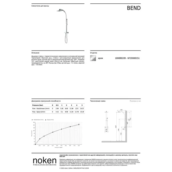 Душова система Noken Bend 1119 h: термостат та ручний душ, хром (100089199) Душова система Noken Bend 1119 h: термостат та ручний душ, хром (100089199)