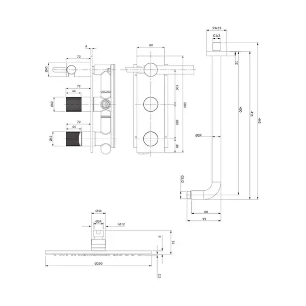 Omnires Contour Душевая система, скрытый монтаж, золото (SYSCT10GLB) Omnires Contour Душевая система, скрытый монтаж, золото (SYSCT10GLB)