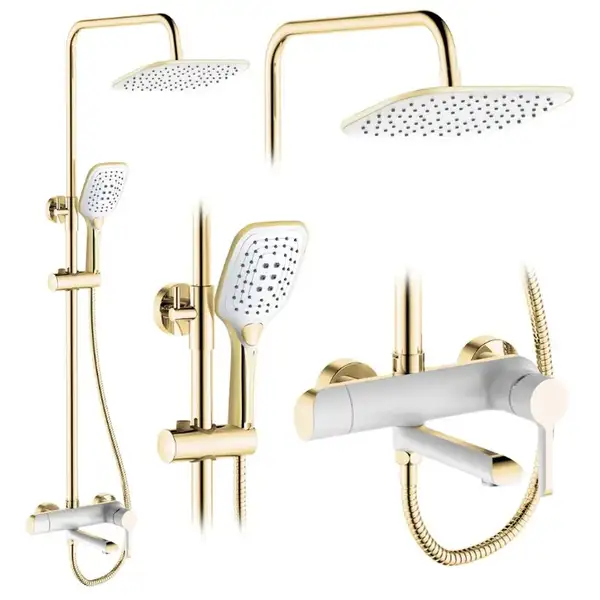 Душевой гарнитур REA MELIA GOLD WHITE с изливом (REA-P2406) Душевой гарнитур REA MELIA GOLD WHITE с изливом (REA-P2406)