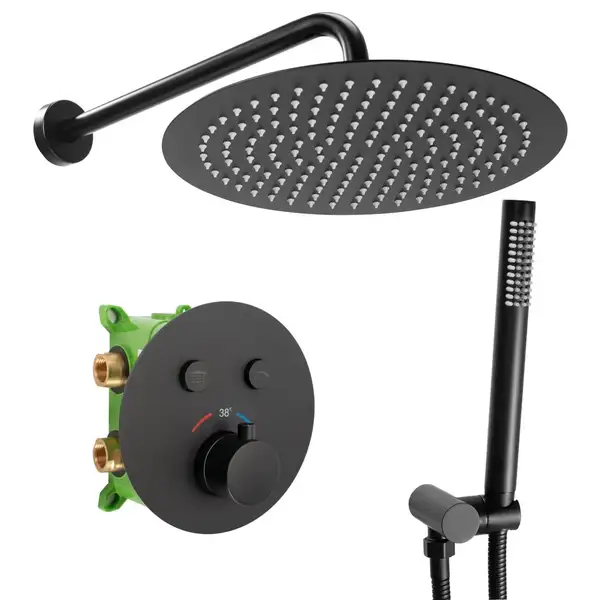 Душевая система REA MILER BLACK c термостатом + BOX скрытого монтажа (REA-P6713)