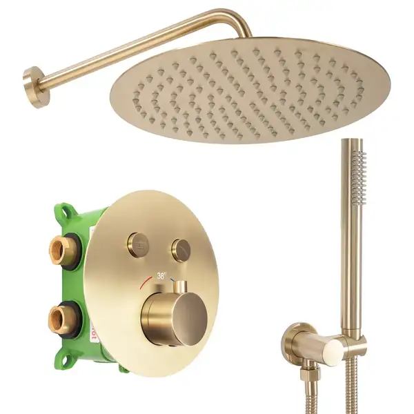 Душевая система с термостатом REA MILER BRUSHED GOLD + BOX скрытого монтажа (REA-P6716) Душевая система с термостатом REA MILER BRUSHED GOLD + BOX скрытого монтажа (REA-P6716)