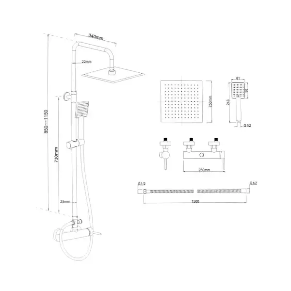 Yoka Flova 25 Чорний душовий гарнітур (BP.FLOVA 25 BLK) Yoka Flova 25 Чорний душовий гарнітур (BP.FLOVA 25 BLK)
