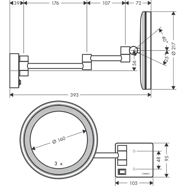 Дзеркало Hansgrohe ADDSTORIS з підсвіткою LED, чорний матовий (41790670) Дзеркало Hansgrohe ADDSTORIS з підсвіткою LED, чорний матовий (41790670)