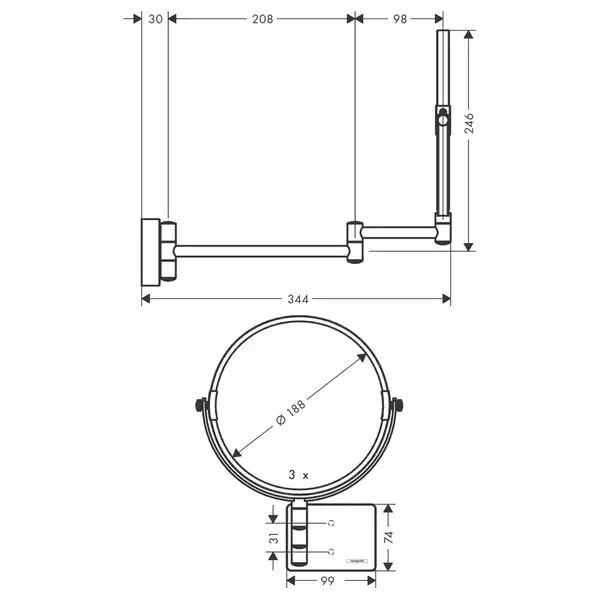 Зеркало косметическое Hansgrohe AddStoris, чёрный матовый (41791670) фото 4 Aquada.com.ua Зеркало косметическое Hansgrohe AddStoris, чёрный матовый (41791670) фото 4 Aquada.com.ua