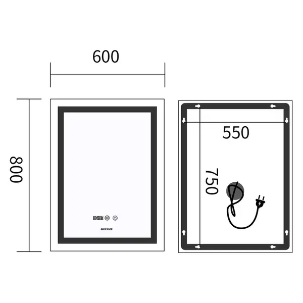 Дзеркало Mixxus Premium FLASH MR21-60x80 з Led Touch, Anti-fog, димером, регулятором яскравості, го (MP6617) Дзеркало Mixxus Premium FLASH MR21-60x80 з Led Touch, Anti-fog, димером, регулятором яскравості, го (MP6617)