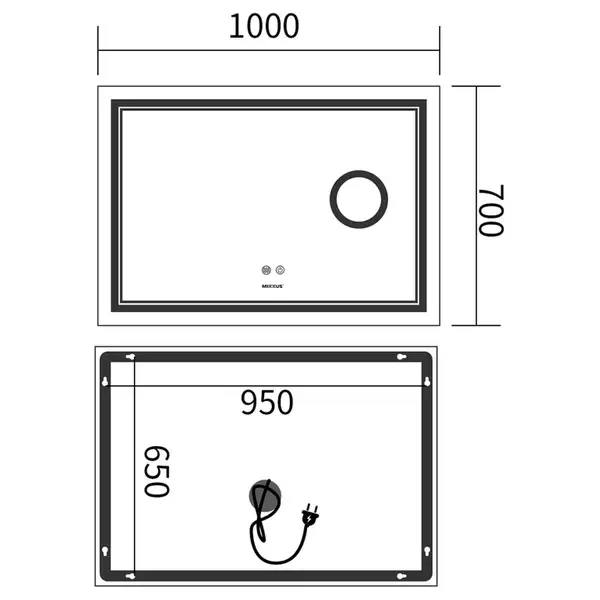 Дзеркало Mixxus Premium QUADRO MR20-100x70 з Led Touch, Anti-fog, димером, регулятором яскравості, (MP6622) Дзеркало Mixxus Premium QUADRO MR20-100x70 з Led Touch, Anti-fog, димером, регулятором яскравості, (MP6622)