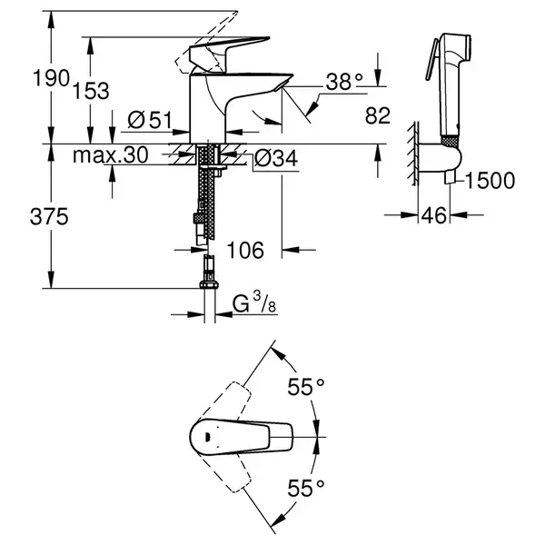 Grohe StartEdge Смеситель для раковины с биде, хром (23773001) Grohe StartEdge Смеситель для раковины с биде, хром (23773001)
