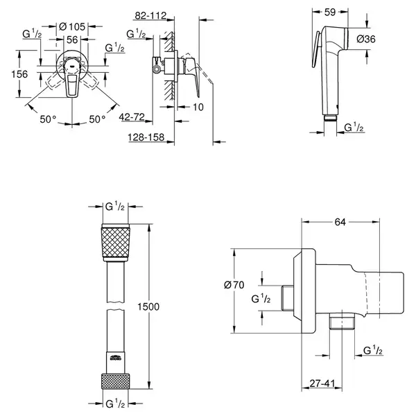 Grohe BauLoop New Комплект гигиенического душа, хром (UA202406QF) Grohe BauLoop New Комплект гигиенического душа, хром (UA202406QF)