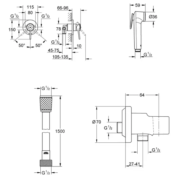 Grohe BauClassic Комплект гигиенического душа, хром (UA202606QF) Grohe BauClassic Комплект гигиенического душа, хром (UA202606QF)