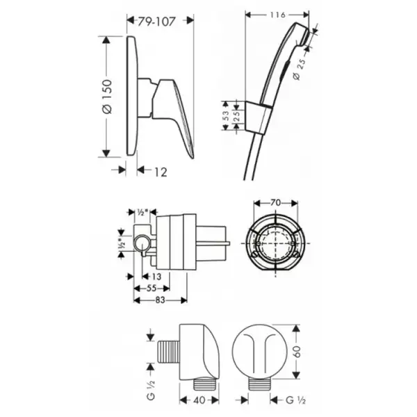 Гігієнічний душ Hansgrohe Logis з душовою лійкою, білий / хром (3A101219)