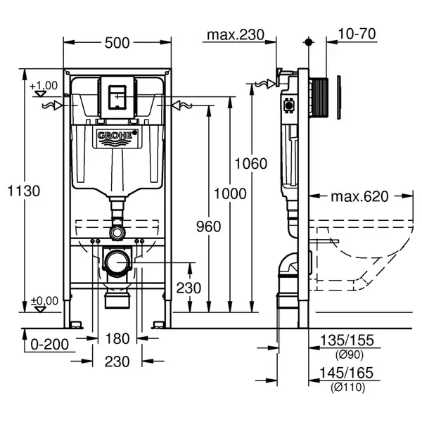 Grohe Solido 4-в-1 Інсталяція для унітазу, хром (39930000)