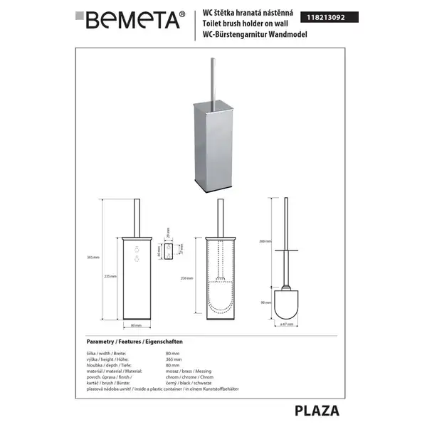 Туалетна щітка 118213092 PLAZA  з тримачем Bemeta Чехія