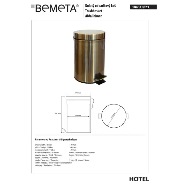 Відро для сміття, бронза 104315023 Retro Bemeta Чехія