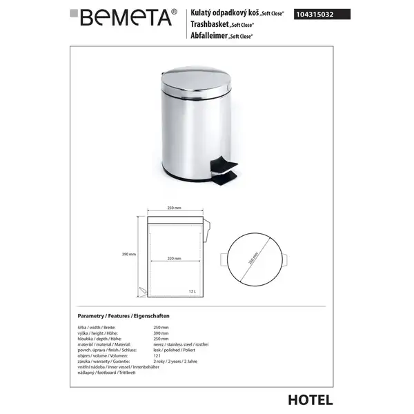 104315032 HOTEL відро для сміття 12L Bemeta (104315032) 104315032 HOTEL відро для сміття 12L Bemeta (104315032)