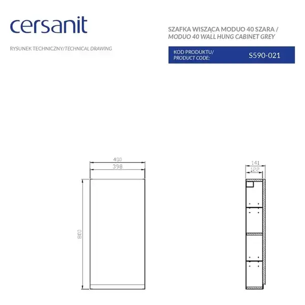 Шафка підвісна Moduo 40 сіра Cersanit (FZZH1000841784)