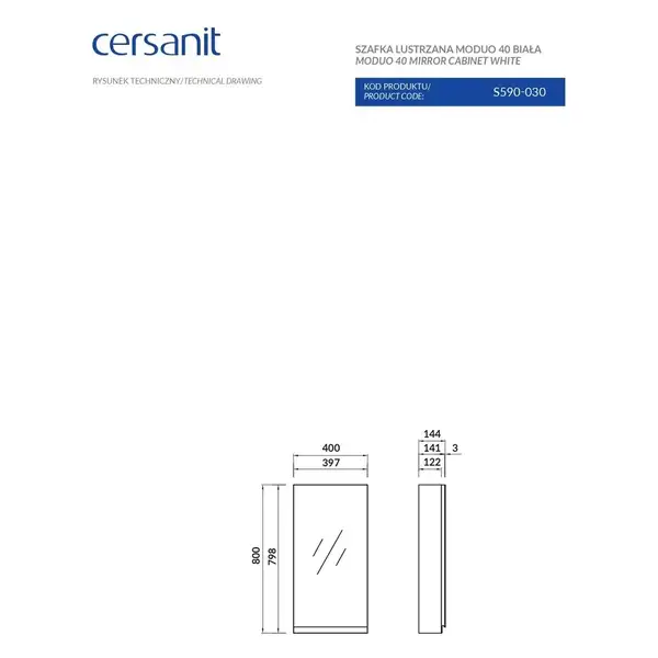Шафка - дзеркало Moduo 40 біла Cersanit (FZZM1001730181) Шафка - дзеркало Moduo 40 біла Cersanit (FZZM1001730181)