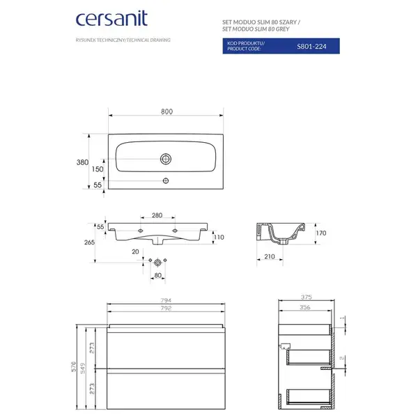 Сет B07 Moduo Slim 80 сірий Cersanit (SZFZ1003826661) Сет B07 Moduo Slim 80 сірий Cersanit (SZFZ1003826661)