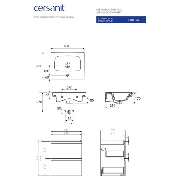 Сет B10 Moduo 50 білий Cersanit (SZFZ1003856661)