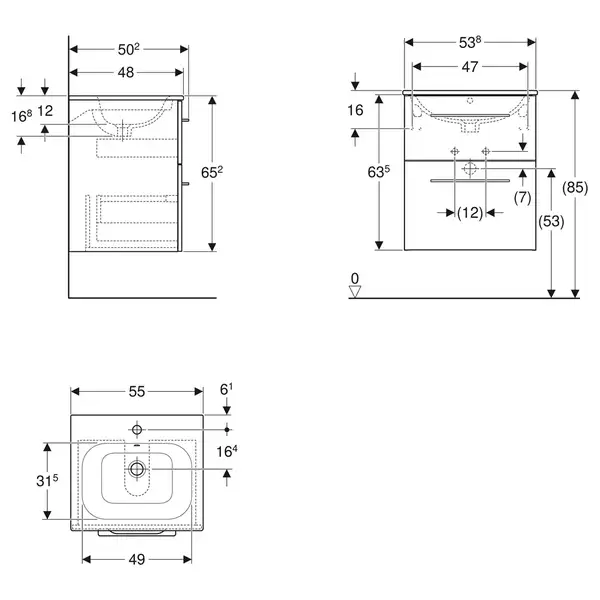 Тумба с раковиной Geberit Selnova Square slim rim 55 см, орех тёмный (501.234.00.1)