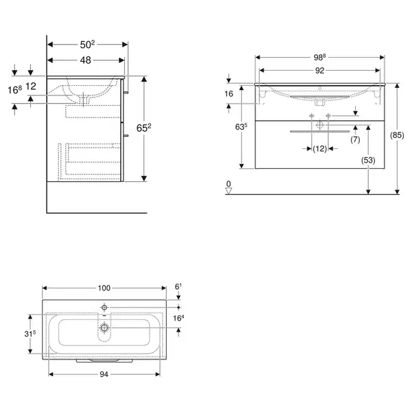Тумба с раковиной Geberit Selnova Square slim rim 100 см, лава матовая (501.245.00.1)