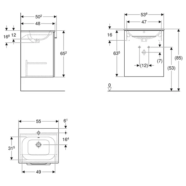 Тумба с раковиной Geberit Selnova Square slim rim 55 см, орех тёмный (501.250.00.1)
